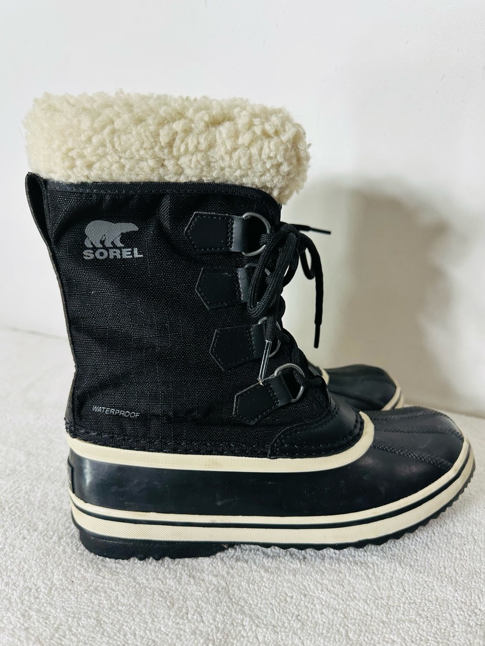 Sorel 1964 Pac Nylon Black White Winter Waterproof Snow Boots 6 Snow Boots